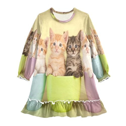 HMZXZ Mädchen Nachthemd Niedlich Kittens Katze Langarm Schlafanzug Kleider Nachtwäsche Nightdress Pyjamas Tiere Kitty Niedlich,3-10 Jahre von HMZXZ
