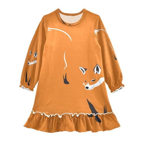 HMZXZ Mädchen Nachthemd Niedlich Orange Fuchs Langarm Schlafanzug Kleider Nachtwäsche Nightdress Pyjamas Tiere,3-10 Jahre von HMZXZ