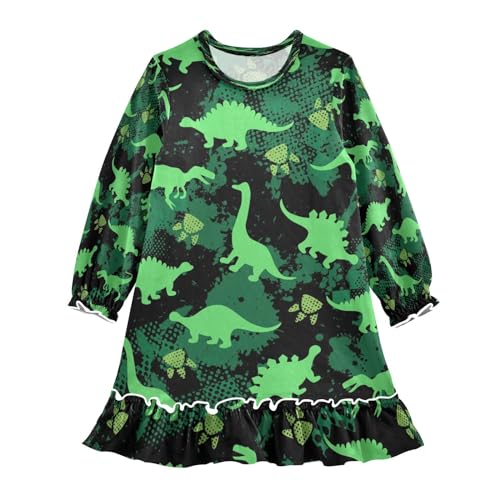 HMZXZ Mädchen Nachthemd Tropisch Dinosaurier Langarm Schlafanzug Kleider Nachtwäsche Nightdress Pyjamas Tier Dino,3-10 Jahre von HMZXZ