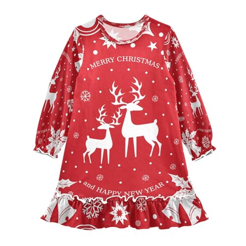 HMZXZ Mädchen Nachthemd Weihnachten REH Schneeflocke Langarm Schlafanzug Kleider Nachtwäsche Nightdress Pyjamas Weihnachten,3-10 Jahre von HMZXZ