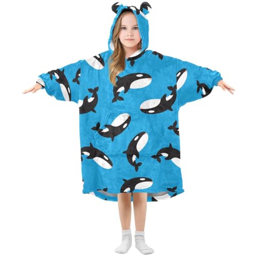 HMZXZ Mörder Wal Orca Blau Kinder Tragbar Decke Kapuzenpullover Übergroß Sweatshirt Blanket Pullover für 3-14 Jahr Jungen Mädchen von HMZXZ