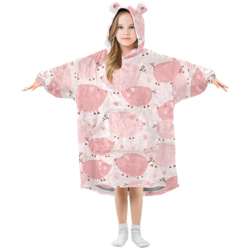 HMZXZ Niedlich Schwein Schweinchen Tier Kinder Tragbar Decke Kapuzenpullover Übergroß Sweatshirt Blanket Pullover für 3-14 Jahr Jungen Mädchen von HMZXZ