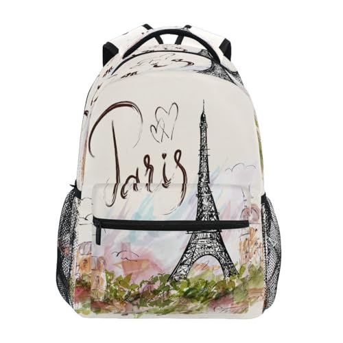HMZXZ Paris Eiffelturm Rucksack Schule Studenten Buch Tasche für Junge Mädchen Teenager Kinder Frankreich Paris Thema Daypack Rucksack für Reisen Camping Fitnessstudio Wandern von HMZXZ