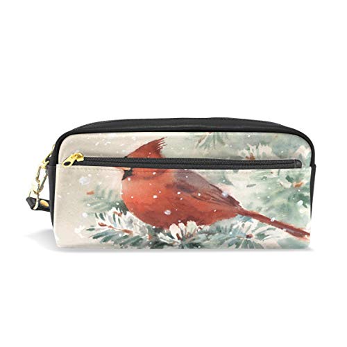 HMZXZ RXYY Federmäppchen Aquarell Kardinal Vogel Baum für Student Groß Kapazität Reißverschluss PU Leder Mäppchen Schreibwaren Makeup Tasche für Mädchen Jungs Frauen von HMZXZ