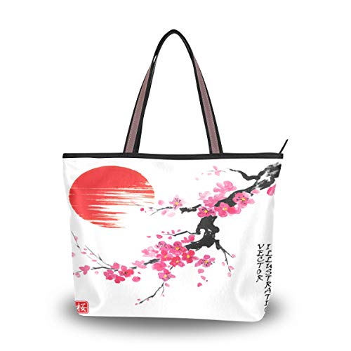HMZXZ RXYY Japanisch Blumen- Blume Kirschblüte Mond Handtaschen und Geldbörse für Frau Tote Tasche groß Kapazität obenGriff Käufer Schulter Tasche von HMZXZ