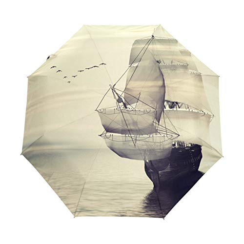 HMZXZ RXYY Ozean Schiff Vogel Sailboat Falten Auto Öffnen Schließen Regenschirm für Frauen Männer Jungs Mädchen Winddicht Kompakt Reise Leicht Regen Regenschirm von HMZXZ
