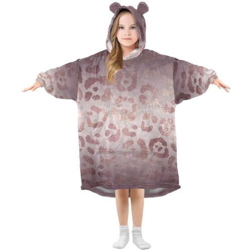 HMZXZ Rose Gold Leopard Print Tierfellmuster Kinder Tragbar Decke Kapuzenpullover Übergroß Sweatshirt Blanket Pullover für 3-14 Jahr Jungen Mädchen von HMZXZ