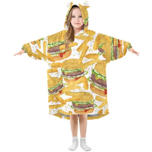 HMZXZ Schnell Essen Hamburger Französisch Fritten Kinder Tragbar Decke Kapuzenpullover Übergroß Sweatshirt Blanket Pullover für 3-14 Jahr Jungen Mädchen von HMZXZ