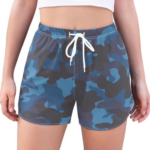 HMZXZ Tarnung Camo Damen Badeshorts Badehose Sports Gym Shorts,Blau Lässig Schwimmhose Kurze Boardshorts für Strand Surf Beach von HMZXZ