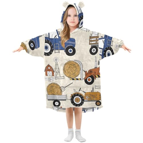 HMZXZ Tractors Bauernhaus Kinder Tragbar Decke Kapuzenpullover Übergroß Sweatshirt Blanket Pullover für 3-14 Jahr Jungen Mädchen von HMZXZ