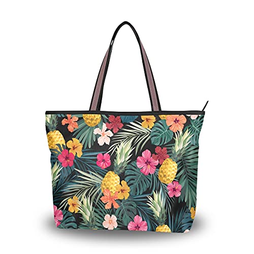 HMZXZ Tropische Palmblätter Blumen Handtaschen und Geldbörse für Frauen Tote Bag Große Kapazität Top Griff Shopper Schultertasche, Mehrfarbig - mehrfarbig - Größe: Large von HMZXZ