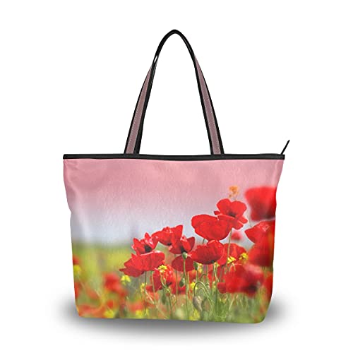 HMZXZ Wildlife Flower Poppys Handtaschen und Geldbörse für Frauen Tote Bag Große Kapazität Top Griff Shopper Schultertasche, Mehrfarbig - mehrfarbig - Größe: Large von HMZXZ