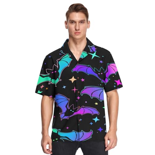 Hawaiihemd Hemden Herren Gothic Fledermäuse Halloween Sommer Strand Hemden Taste Runter Kurz Ärmel ShortsleeveTag der Toten, S-3XL von HMZXZ