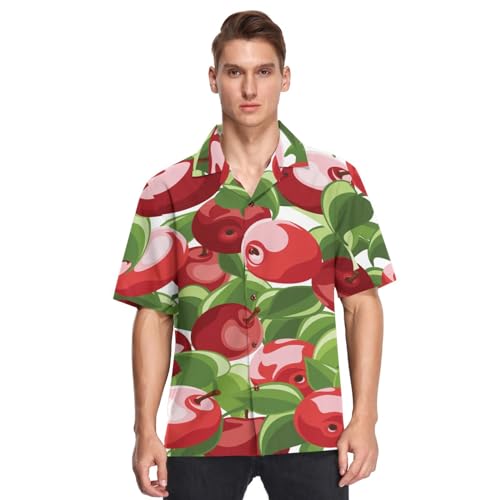 Hawaiihemd Hemden Herren Rot Äpfel Und Blätte Sommer Strand Hemden Taste Runter Kurz Ärmel Shortsleeve Obst, S-3XL von HMZXZ