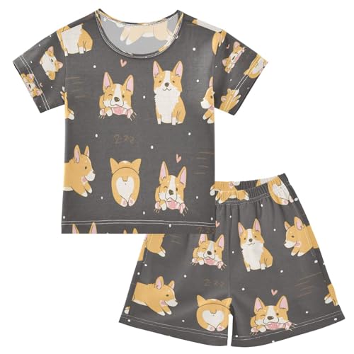 Kinder Kurze Pyjama-Set Kawaii Corgi Hunds Mädchen Jungen Schlafanzug Set Baumwolle Sommer Nachtwäsche-Set Tier Welpe Hunds von HMZXZ