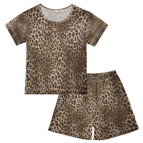 Kinder Kurze Pyjama-Set Leopard Haut Mädchen Jungen Schlafanzug Set Baumwolle Sommer Nachtwäsche-Set Tier Haut von HMZXZ