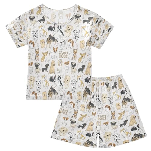 Kinder Kurze Pyjama-Set Niedlich Hund Mädchen Jungen Schlafanzug Set Baumwolle Sommer Nachtwäsche-Set Tier Welpe Hunds von HMZXZ