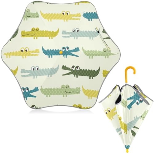 Kinder-Regenschirm, Krokodil-Design, für Regen, UV-/Sonnenschutz, für Jungen und Mädchen, mit leicht zu greifendem Hakengriff, multi von HMZXZ