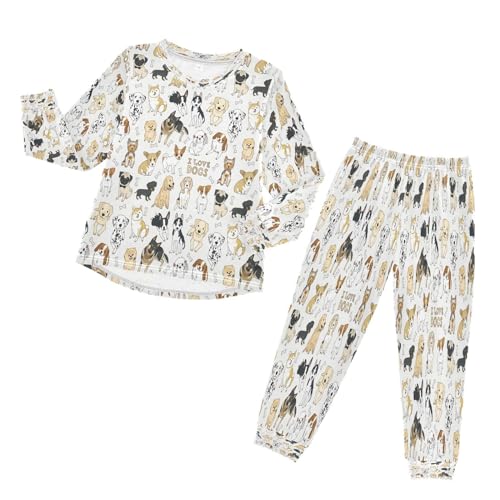 Kinder Schlafanzug-Set Niedlich Hund Pyjama Set,Langarm Spitze Hose Loungewear Sleepwear Nachtwäsche Tier Welpe Hunds for Jungen Mädchen von HMZXZ