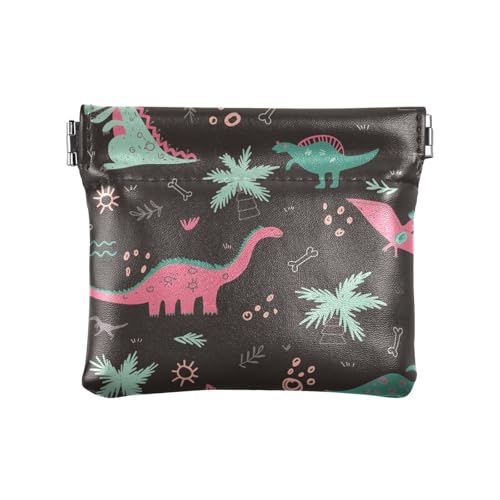 Kleine Geldbörse aus PU-Leder, Dinosaurier, Palme, Quetsch-Münztasche mit Schnappverschluss, Tier-Dino, Mini-Geldbörse, Kleingeldtasche für Münzen, Karten und wichtige Dinge, multi, Modern von HMZXZ