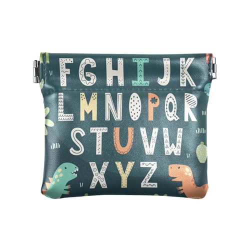 Kleine Geldbörse aus PU-Leder, lustiges Alphabet, niedliche Dinosaurier, Quetsch-Münztasche mit Schnappverschluss, Mini-Geldbörse, Kleingeldtasche für Münzen, Karten und wichtige Dinge, multi, Modern von HMZXZ