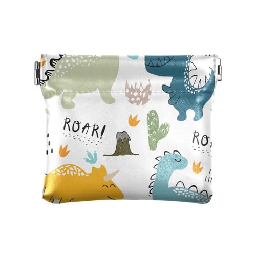 Kleine Geldbörse aus PU-Leder, niedlicher Dinosaurier-Quetsch-Münzbeutel mit Schnappverschluss, Mini-Geldbörse, Kleingeldtasche für Münzen, Karten und wichtige Dinge, multi, Modern von HMZXZ