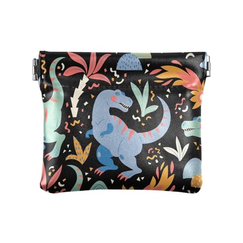 Kleine Geldbörse aus PU-Leder, tropische Dinosaurier-Blume, Quetsch-Münztasche mit Schnappverschluss, Dino-Tier-Design, Mini-Geldbörse, Kleingeldtasche für Münzen, Karten und wichtige Dinge, multi, von HMZXZ