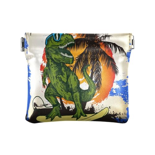 Kleine Geldbörse aus PU-Leder, tropische Palme, Dinosaurier, Quetsch-Münztasche mit Schnappverschluss, Mini-Geldbörse, Kleingeldtasche für Münzen, Karten und wichtige Dinge, multi, Modern von HMZXZ