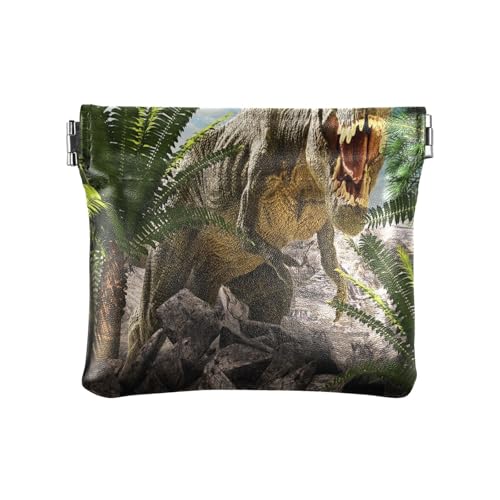 Kleine Geldbörse aus PU-Leder, tropische Palme, Dinosaurier, Quetsch-Münztasche mit Schnappverschluss, Mini-Geldbörse, Kleingeldtasche für Münzen, Karten und wichtige Dinge, multi, Modern von HMZXZ
