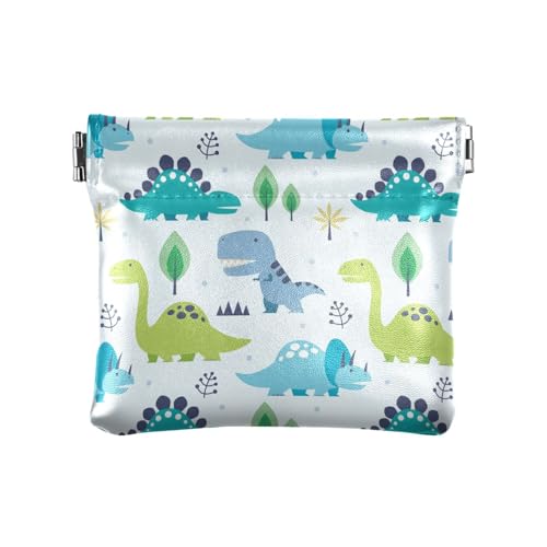 Kleine Geldbörse aus PU-Leder, tropisches Tier-Dinosaurier-Muster, Quetsch-Münztasche mit Schnappverschluss, niedliches Dino-Mini-Geldbörse, Kleingeldtasche für Münzen, Karten und wichtige Dinge, von HMZXZ