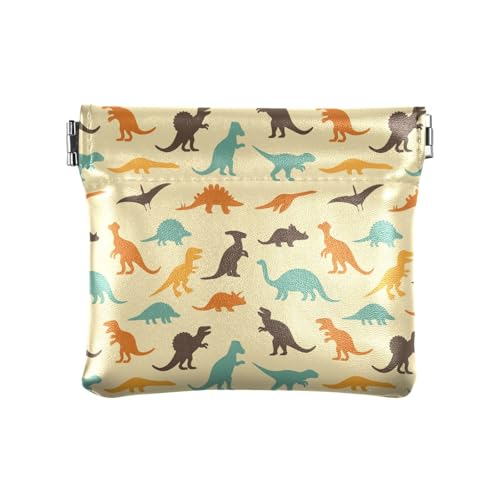 Kleine Münzbörse aus PU-Leder, Dinosaurier-Tier-Quetsch-Münztasche mit Schnappverschluss, Retro-Dino-Mini-Geldbörse, Kleingeldtasche für Münzen, Karten und wichtige Dinge, multi, Modern von HMZXZ