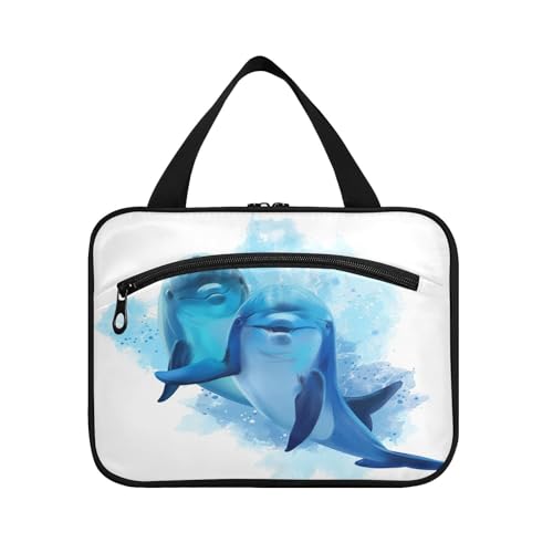 Kulturbeutel zum Aufhängen, für Damen, Herren, Jungen, Mädchen, Aquarell-Delfin, wasserdicht, Kosmetiktasche, Make-up-Tasche, Kulturbeutel, Organizer für Reiseutensilien, Flasche, multi, L von HMZXZ