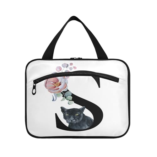 Kulturbeutel zum Aufhängen, für Damen, Herren, Jungen, Mädchen, Blume, schwarzes Alphabet S, wasserdicht, Kosmetiktasche, Make-up-Tasche, Kulturbeutel, Organizer für Reiseutensilien, Flasche, multi, L von HMZXZ