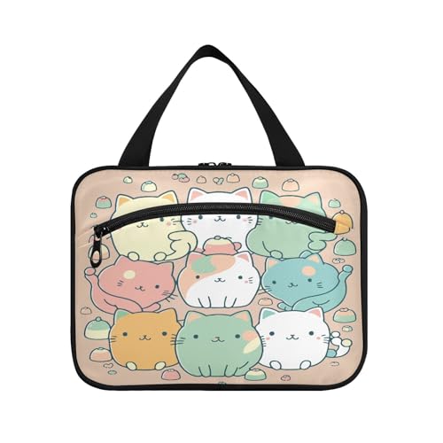 Kulturbeutel zum Aufhängen, für Damen, Herren, Jungen, Mädchen, Cartoon-Katze, lustig, wasserdicht, Kosmetiktasche, Make-up-Tasche, Kulturbeutel, Organizer für Reiseutensilien, Flasche, multi, L von HMZXZ