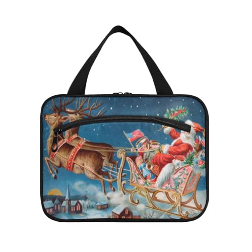 Kulturbeutel zum Aufhängen, für Damen, Herren, Jungen, Mädchen, Frohe Weihnachten, Weihnachtsmann, Rentier, wasserdichte Kosmetiktasche, Make-up-Tasche, Kulturbeutel, Organizer für Reiseutensilien, von HMZXZ