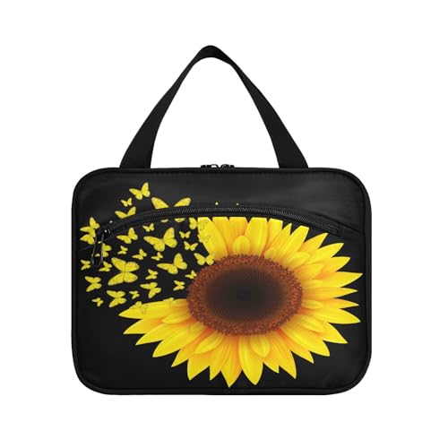 Kulturbeutel zum Aufhängen, für Damen, Herren, Jungen, Mädchen, Sonnenblume, Schmetterling, Gold, modern, wasserdicht, Kosmetiktasche, Kulturbeutel, Organizer für Reiseutensilien, Flasche, multi, L von HMZXZ