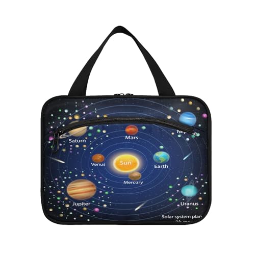 Kulturbeutel zum Aufhängen, für Damen, Herren, Jungen, Mädchen, Sonnensystem, Planeten, Sterne, wasserdichte Kosmetiktasche, Make-up-Tasche, Kulturbeutel, Organizer für Reiseutensilien, Flasche, von HMZXZ