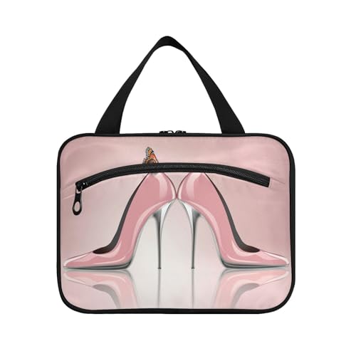 Kulturbeutel zum Aufhängen, für Damen, Herren, Jungen, Mädchen, elegante rosa Stöckelschuhe, Schmetterling, wasserdichte Kosmetiktasche, Make-up-Tasche, Kulturbeutel, Organizer für Reiseutensilien, von HMZXZ