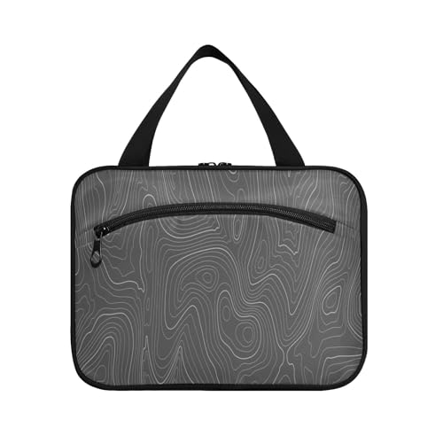 Kulturbeutel zum Aufhängen, für Damen, Herren, Jungen, Mädchen, grau, topografische Kontur, wasserdicht, Kosmetiktasche, Make-up-Tasche, Kulturbeutel, Organizer für Reiseutensilien, Flasche, multi, M von HMZXZ