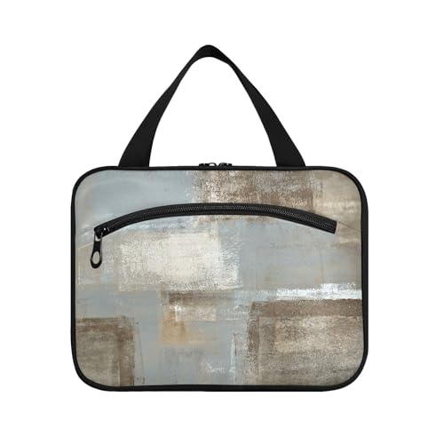 Kulturbeutel zum Aufhängen, für Damen, Herren, Jungen, Mädchen, grau und beige, abstrakt, wasserdicht, Kosmetiktasche, Make-up-Tasche, Kulturbeutel, Organizer für Reiseutensilien, Flasche, multi, L von HMZXZ