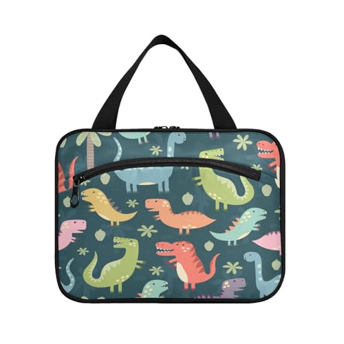 Kulturbeutel zum Aufhängen, für Damen, Herren, Jungen, Mädchen, lustige Dinosaurier-Blumen, wasserdichte Kosmetiktasche, Make-up-Tasche, Kulturbeutel, Organizer für Reiseutensilien, Flasche, multi, L von HMZXZ