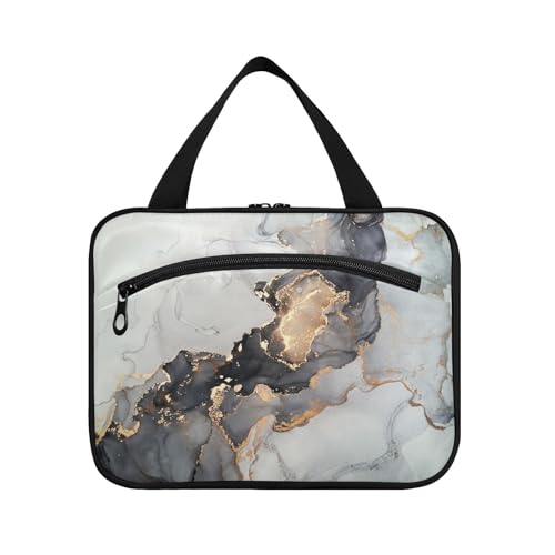 Kulturbeutel zum Aufhängen, für Damen, Herren, Jungen, Mädchen, luxuriös, abstrakt, schwarz und gold, Marmor, wasserdicht, Kosmetiktasche, Make-up-Tasche, Organizer für Reiseutensilien, Flasche, von HMZXZ