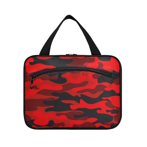 Kulturbeutel zum Aufhängen, für Damen, Herren, Jungen, Mädchen, rote Camouflage, wasserdicht, Kosmetiktasche, Make-up-Tasche, Kulturbeutel, Organizer für Reiseutensilien, Flasche, multi, M von HMZXZ