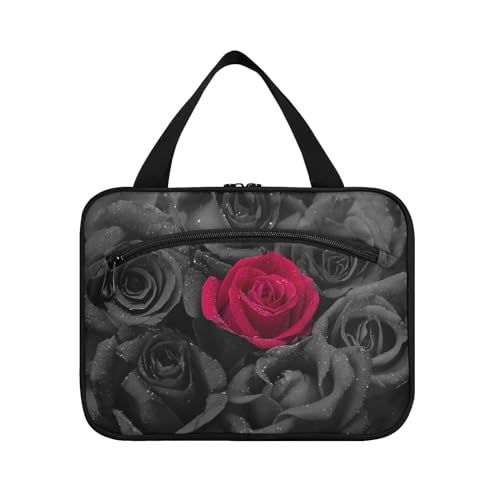 Kulturbeutel zum Aufhängen, für Damen, Herren, Jungen, Mädchen, schwarz, rote Rosen, Valentinstag, wasserdicht, Kosmetiktasche, Make-up-Tasche, Kulturbeutel, Organizer für Reiseutensilien, Flasche, von HMZXZ