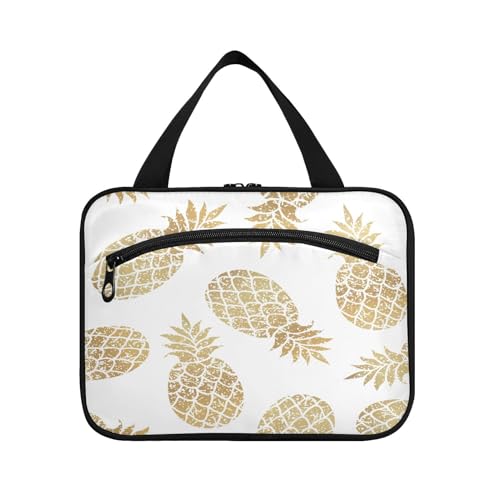 Kulturbeutel zum Aufhängen, für Damen, Herren, Jungen, Mädchen, tropische goldene Ananas, wasserdichte Kosmetiktasche, Make-up-Tasche, Kulturbeutel, Organizer für Reiseutensilien, Flasche, multi, L von HMZXZ