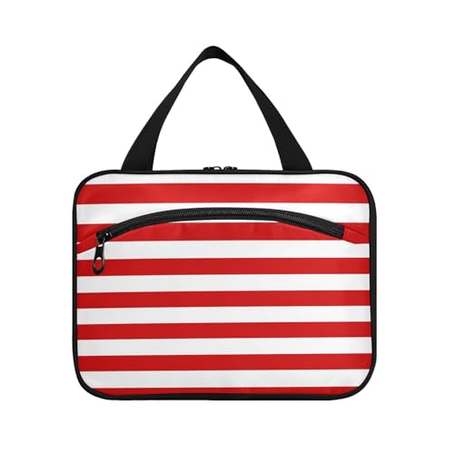 Kulturbeutel zum Aufhängen, für Damen, Herren, Jungen, Mädchen, weiß, rot, horizontale Linien, wasserdicht, Kosmetiktasche, Make-up-Tasche, Kulturbeutel, Organizer für Reiseutensilien, Flasche, multi, von HMZXZ