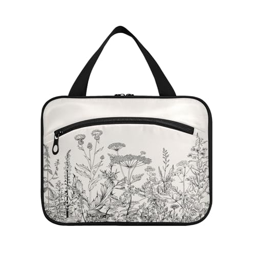 Kulturbeutel zum Aufhängen, für Damen, Herren, Jungen, Mädchen, weiß-schwarz, Wildblumenkunst, wasserdicht, Kosmetiktasche, Make-up-Tasche, Kulturbeutel, Organizer für Reiseutensilien, Flasche, multi, von HMZXZ