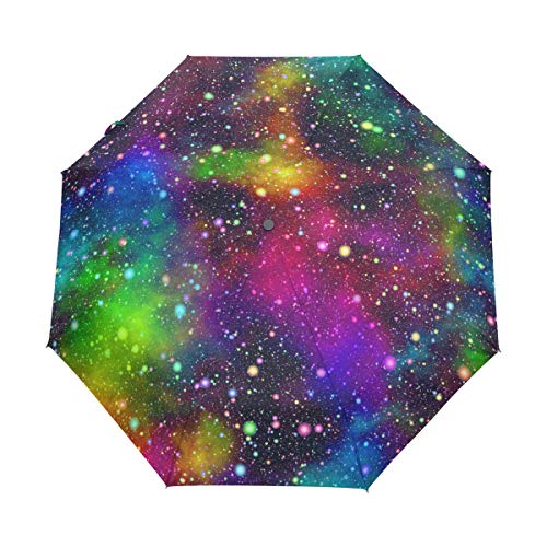 RXYY Abstrakt Bunt Universum Galaxis Falten Auto Öffnen Schließen Regenschirm für Frauen Männer Jungs Mädchen Winddicht Kompakt Reise Leicht Regen Regenschirm von HMZXZ