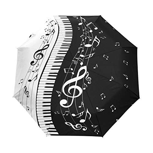 HMZXZ RXYY Abstrakt Klaviertastes Musik-al Anmerkungen Falten Auto Öffnen Schließen Regenschirm für Frauen Männer Jungs Mädchen Winddicht Kompakt Reise Leicht Regen Regenschirm von HMZXZ