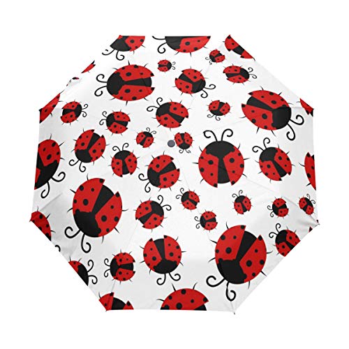 RXYY Abstrakt Rot Marienkäfer Muster Falten Auto Öffnen Schließen Regenschirm für Frauen Männer Jungs Mädchen Winddicht Kompakt Reise Leicht Regen Regenschirm von HMZXZ